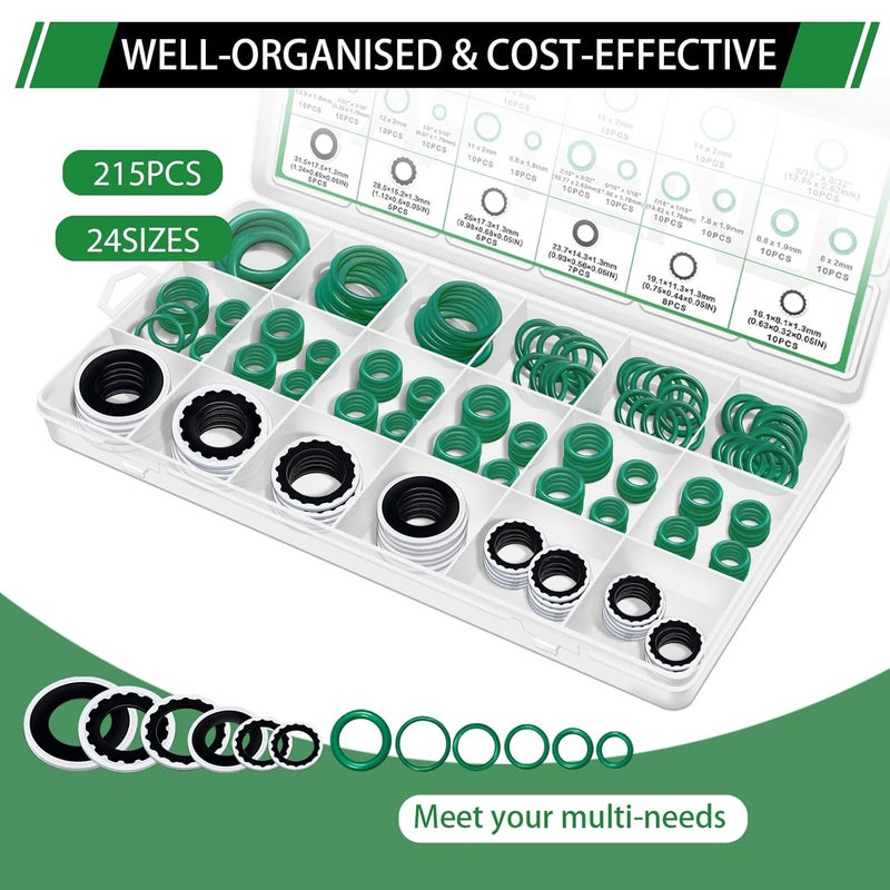 Japtend 40pcs A/C Compressor Seal Washers and 175pcs A/C O Rings Assortment Kit, 24 Sizes Air Conditioning Compressor Port Gasket for Automotive Replacement. - Image 5